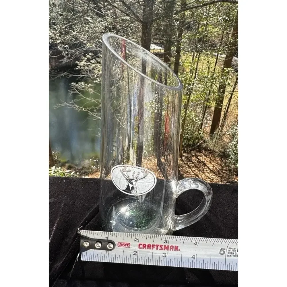 Yagermeister Glass Slanted Water Pitcher Green Weighted Base Etched Stag A1